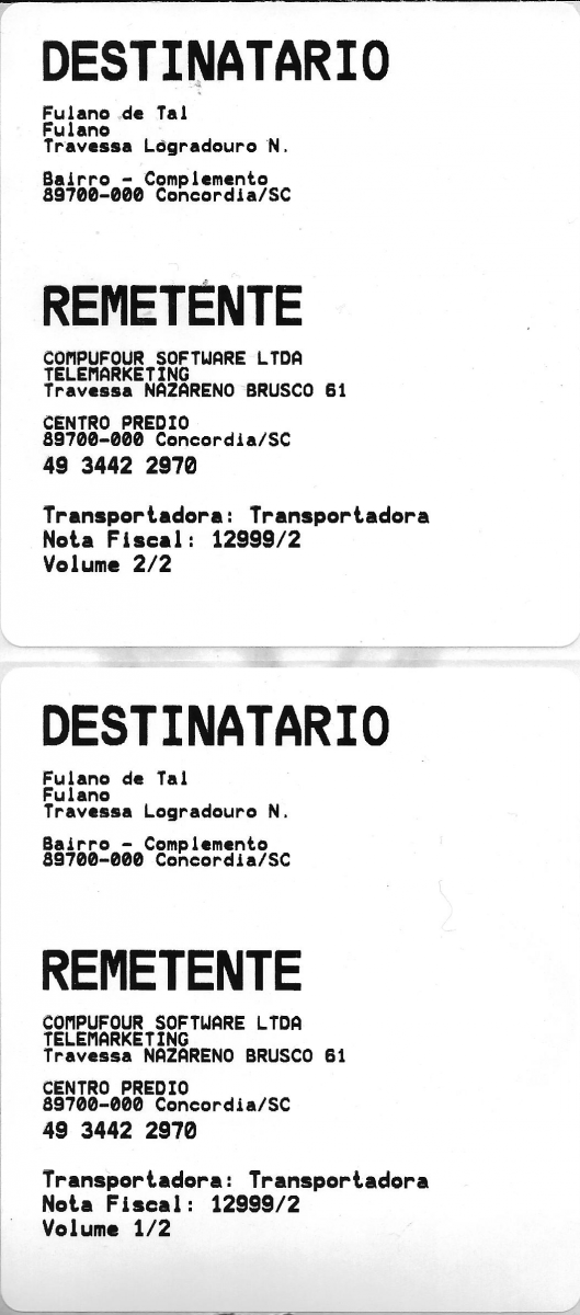 Exemplo de Etiqueta de Endereçamento no tamanho 90mm x 99mm Etiqueta 90mm x 99mm