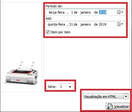 Opções do relatório de NFS-e