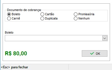 Documento de cobranca a prazo ou cartao