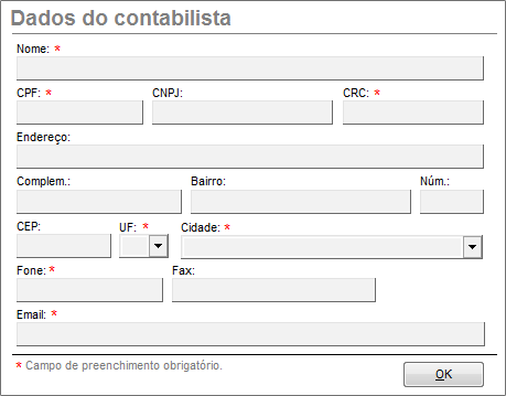 Formulário de dados do contabilista