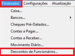 Menu Descontos de Funcionários