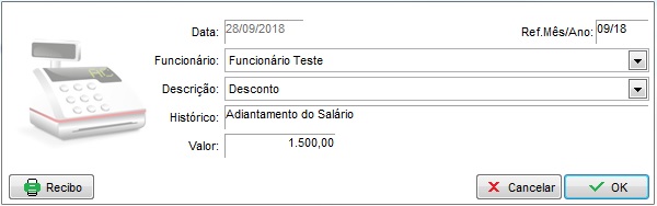 Tela de cadastro de desconto