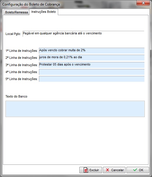 Aba Instruções do Boleto da carteira Aba Instruções do Boleto