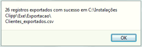 Confirmação da exportação com a quantidade de registros