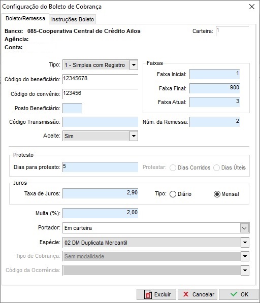 Configuração da carteira CECRED/AILOS