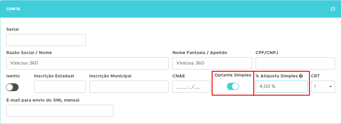 Optante Simples e alíquota