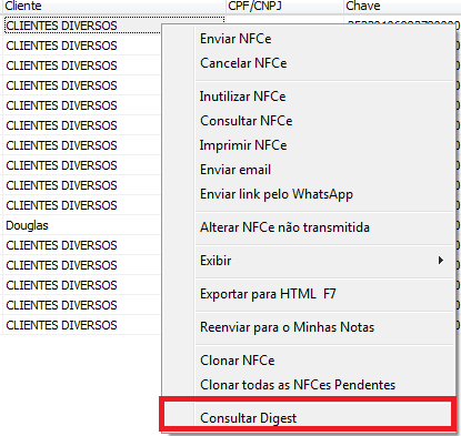 Consultar Digest da nota