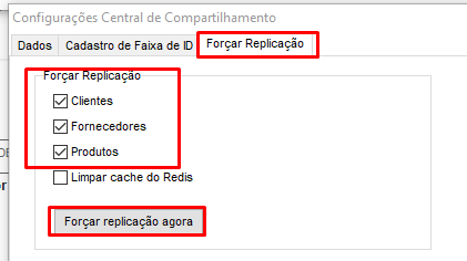 Aba Forçar Replicação