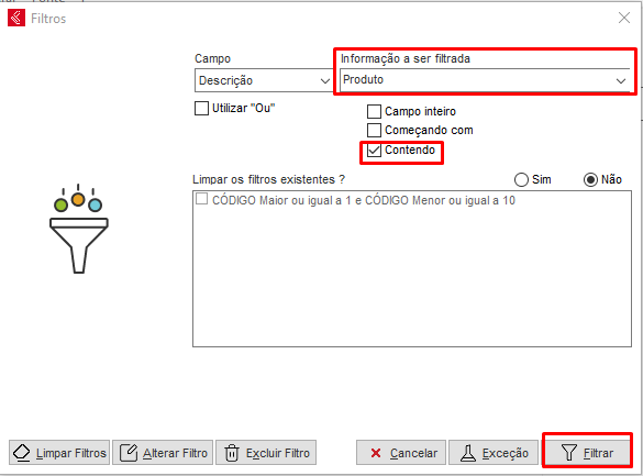 Informação a filtrar