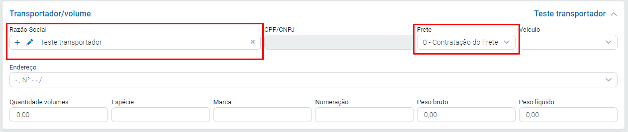 Campo de documentos vinculados no Conhecimento de Frete Documentos vinculados no Conhecimento de Frete