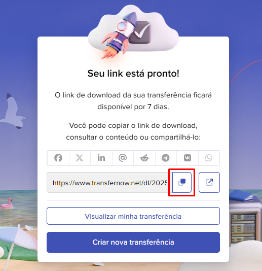 Conclusão do envio no TransferNow