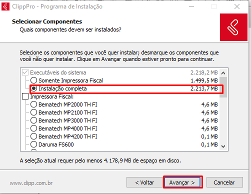 Andamento da atualização
