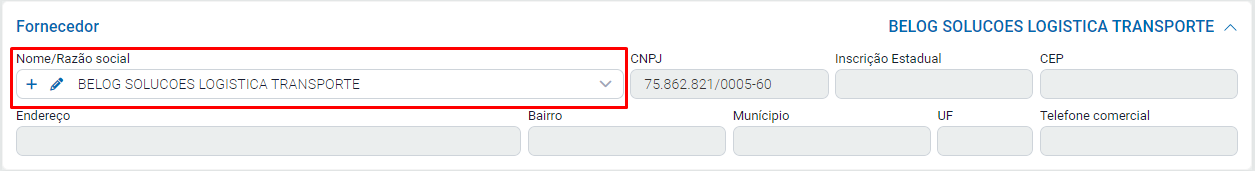 Preenchimento do fornecedor igual ao transportador no Conhecimento de Frete Fornecedor igual ao transportador