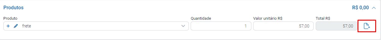 Seleção do produto Frete com o valor unitário correspondente Produto Frete com valor unitário