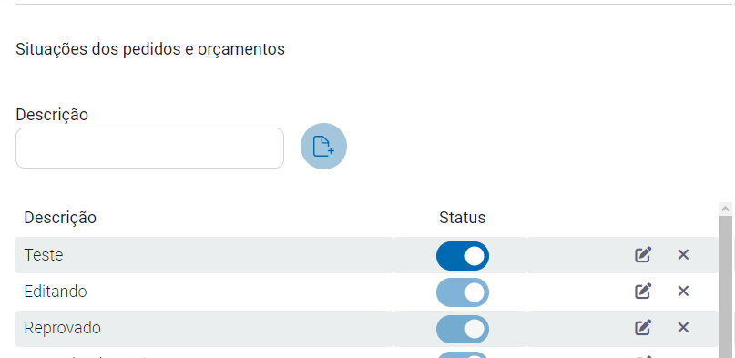 Cadastro de nova situação