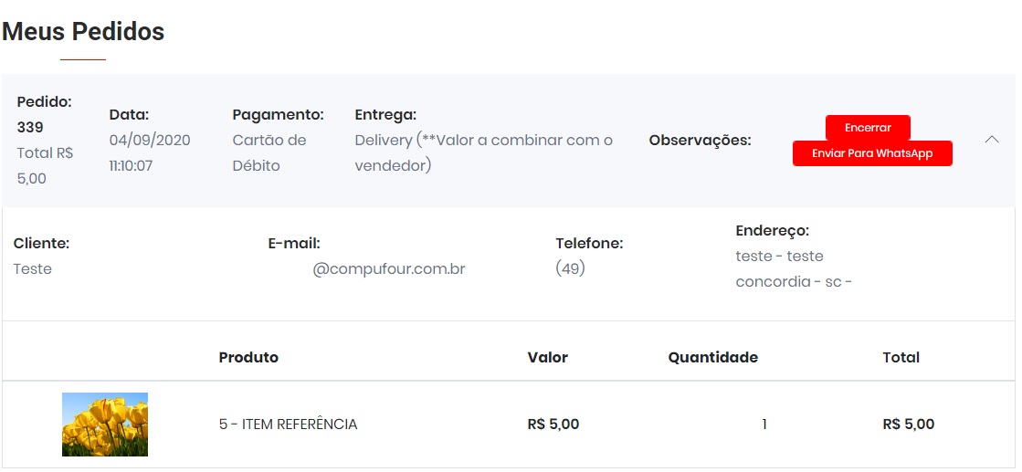 Aba Pedidos do Ecommerce
