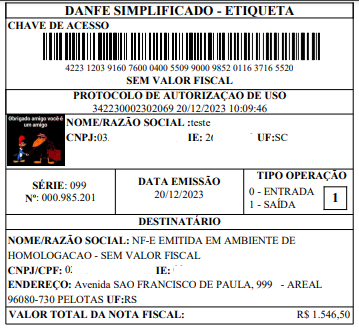 Exemplo de impressão simplificada em formato de etiqueta Impressão simplificada em etiqueta