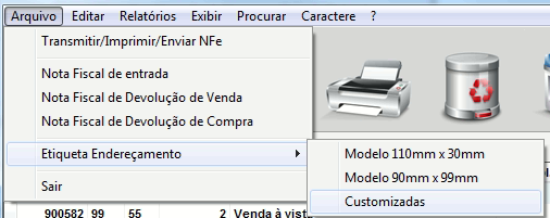 Opção Customizadas em Etiqueta Endereçamento Etiqueta customizada