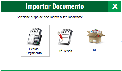 Importar kit, pedido ou orçamento
