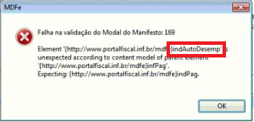 Mensagem Falha na validação do Modal do Manifesto indAutoDesemp Falha na validação do Modal do Manifesto