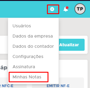Menu Configurações Minhas Notas