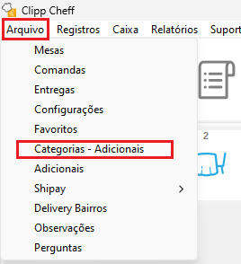 Cadastro de categorias de adicionais
