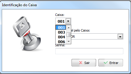 Seleção do caixa na abertura