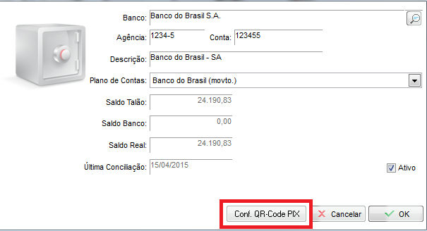 Modulo Bancos com o banco selecionado Modulo Bancos