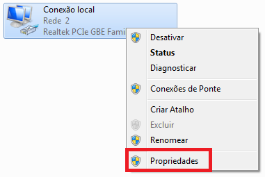 Propriedades da conexão de rede