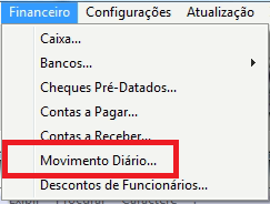 Menu Financeiro Movimento Diário