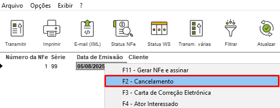 Cancelamento no Gerenciador de NFe