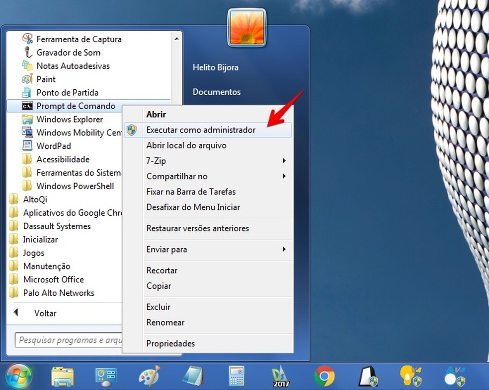 Executar o Prompt de Comando como administrador no Windows 7
