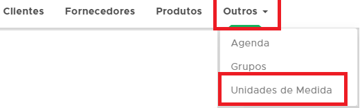 Menu Cadastros Outros Unidades de Medida Menu Unidades de Medida