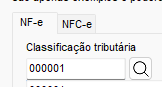Campo Classificação Tributária de 6 caracteres Campo Classificação Tributária