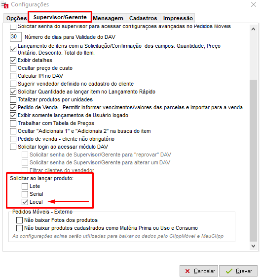 Opção Local no DAV