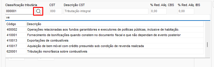 Consulta da tabela de Classificação Tributária Consulta da tabela de Classificação Tributária