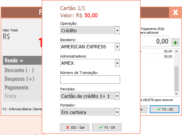 Finalização no cartão
