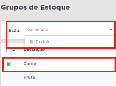 Exclusao de grupo cadastrado pela acao Excluir Excluir grupo
