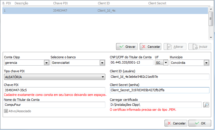 Tela de configuracao do QR-Code PIX Dinamico com GerenciaNet Configuracao PIX Dinamico