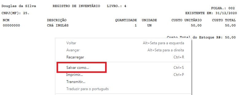 Inventário em PDF
