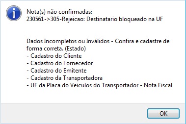 Rejeição do destinatário bloqueado