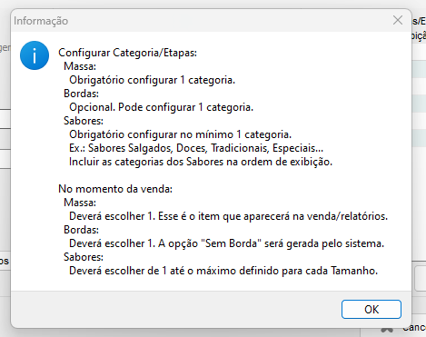 Explicativo da configuração de pizza