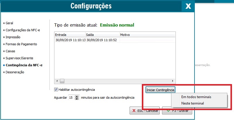 Iniciar Contingência