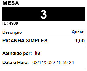 Itens separados por ticket