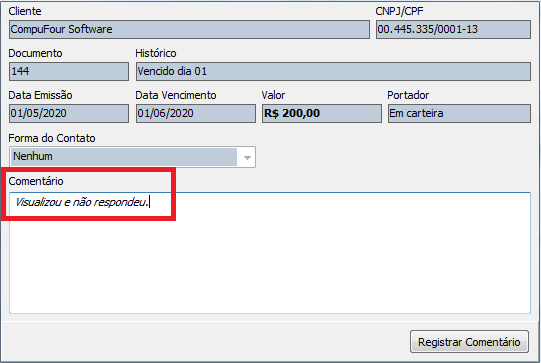 Comentário do contato