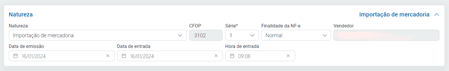 Dados da natureza de operação