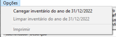 Opcao Carregar inventario do ano definido Carregar inventario do ano