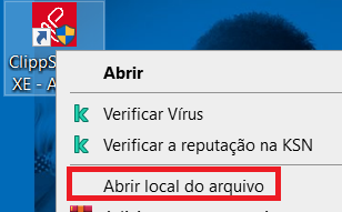 Opcao Abrir local do arquivo no atalho do ClippPRO Abrir local do arquivo do ClippPRO
