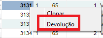 Opção Devolução na nota de venda
