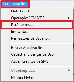 Menu Configuracoes Parametros